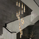 Gold Crystal Tear Drop Chandelier for Villa Staircases, LED Pendant Light by Axyaa