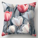 Axyaa Pink & White Tulip Cushion Cover Set - 4pcs, 45x45cm, Single-Sided Print