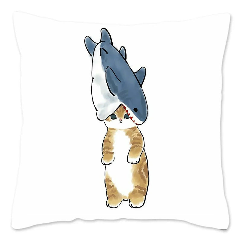 Axyaa Cat Shark Pillow Case: Kawaii Sofa Cushion Cover 45x45cm
