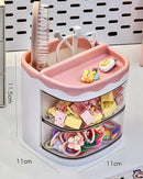 Axyaa Kids Hair Accessories Storage Box: Cute Transparent Organizer for Dressing Table
