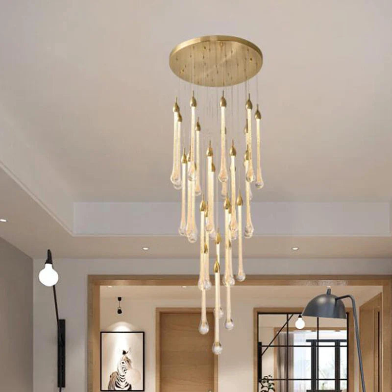 Axyaa Round Stairs LED Chandelier Metal Light Fixture for Villa, 3W DIY Suspend Lamp