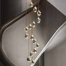 Axyaa Crystal Brass Chandelier for Modern Villa Stair, LED Pendant Lights for Home Decor