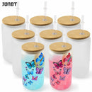 Axyaa 16oz Frosted Straw Water Bottle Bamboo Lid Iced Coffee Cup Reusable Drinkware