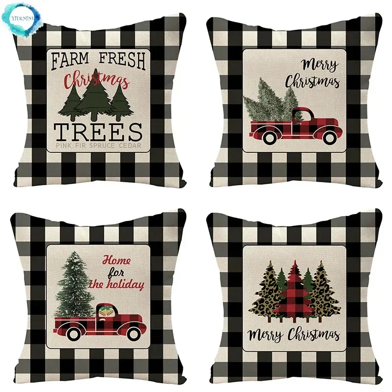 Axyaa Christmas Grid Linen Cushion Cover 45X45CM