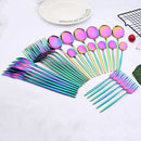 30-Piece Pink Silver Stainless Steel Dinnerware Set by Axyaa