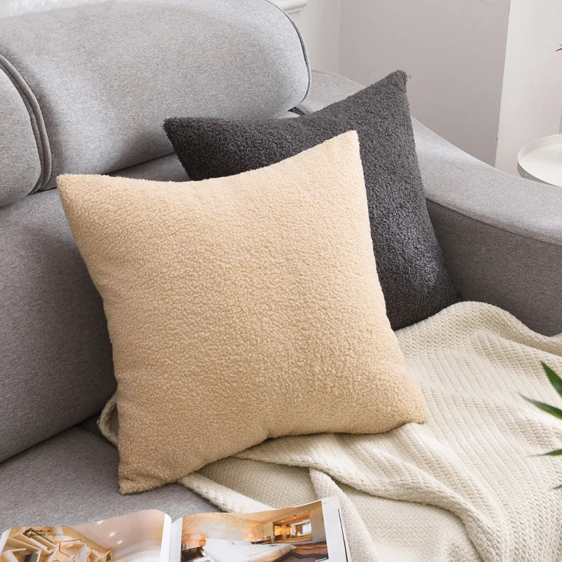 Axyaa Winter Soft Teddy Faux Fur Cushion Cover, Plush Throw Pillow Nordic Style
