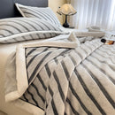 Axyaa Cozy Striped Flannel Throw Blanket - Ultra Soft Milk Velvet Plush Bedspread
