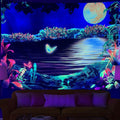 Axyaa UV Mushroom Mandala Tapestry for Home & Bedroom - Psychedelic Aesthetic Room Decor