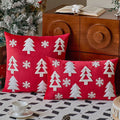 Axyaa Velvet Christmas Tree Cushion Cover, Embroidered Snowflakes, Home Decor