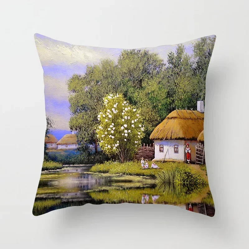 American Country Oil Painting Landscape Pillowcase by Axyaa for Home & Office Decor