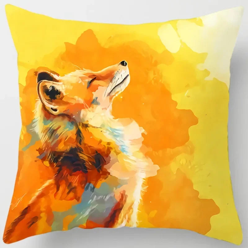 Yellow Floral Leaves Pattern Cushion Cover for Modern Living Room by Axyaa