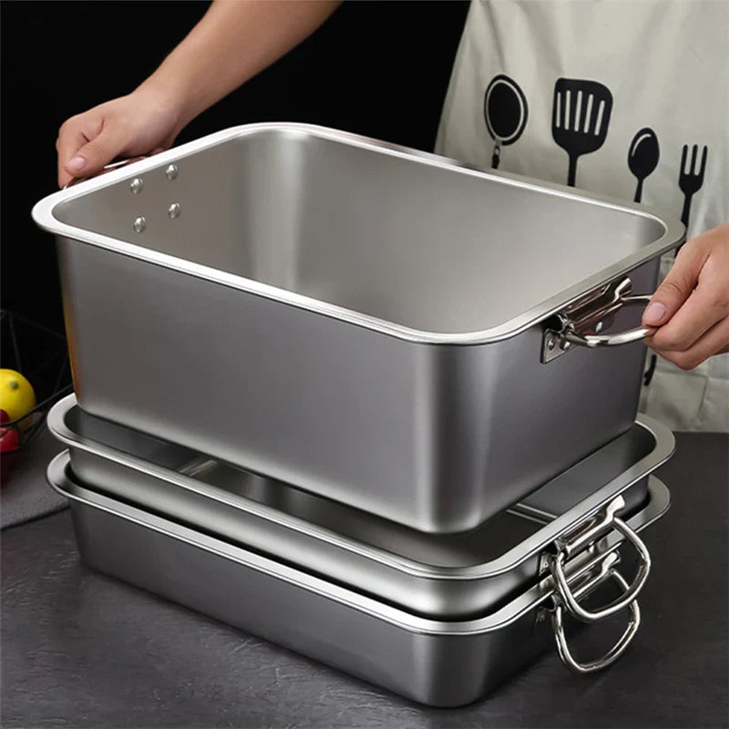 Axyaa Stainless Steel Food Storage Tray with Handles for Baking and Serving