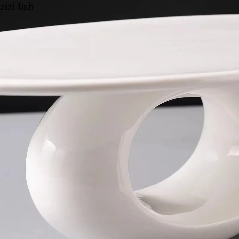 Axya High Foot Ceramic Dinner Plate - Pure White Oval Flat Plate