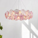 Axyaa Luxury Pink Glass Ceiling Chandelier - French Vintage Hanging Pendant Lamp