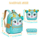 Axyaa Cute Animal Primary School Girls Rolling Backpack Set