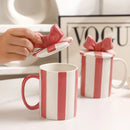 Axyaa Red Stripe Ceramic Coffee Cup with Lid Home Milk Mug