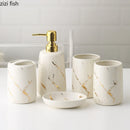 Axya Ceramic Bathroom 5-Piece Wash Set - Toothbrush Cup, Cotton Swab Box, Aromatherapy Bottle