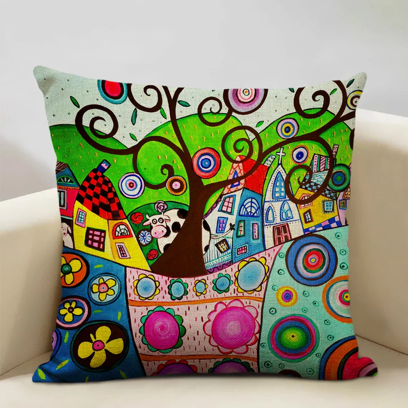 Axyaa Scenic Illustration Cushion Cover 45x45cm for Home Art Decoration