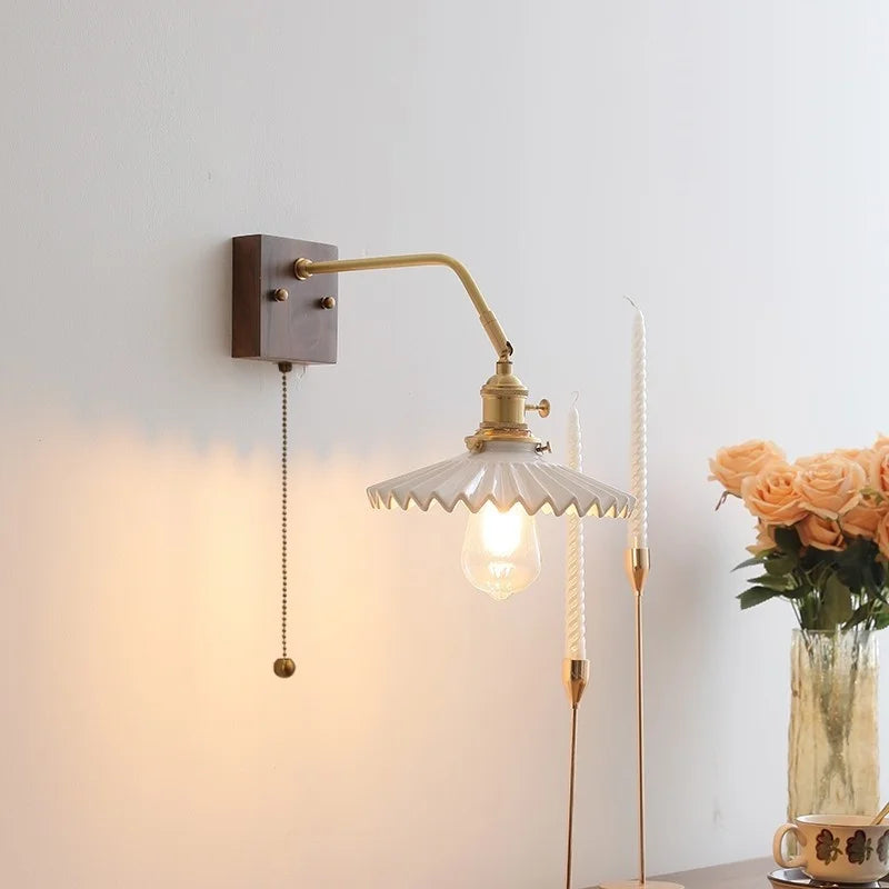 Axyaa Nordic LED Wall Sconce Pull Chain Switch Mirror Light Fixtures