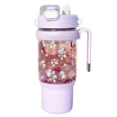 Axyaa 1000ML Plastic Water Bottle with Straw and Handle, Outdoor Sports Camping Double Drink Cup