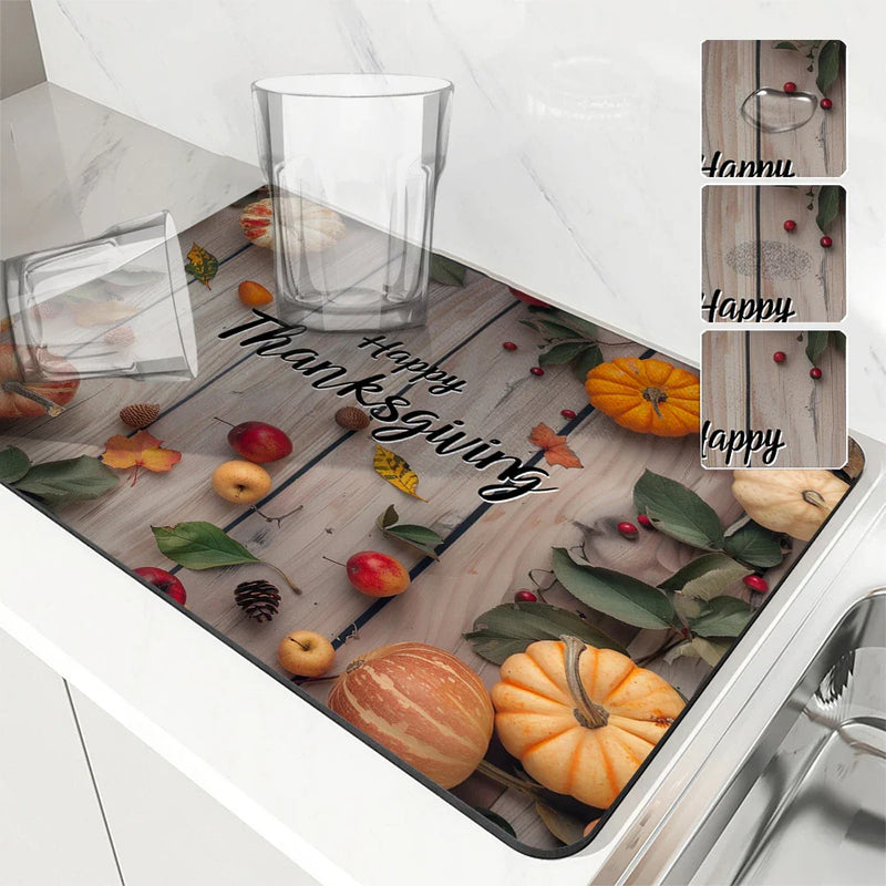 Axyaa Pumpkin Draining Mat: Absorbent, Quick Dry, Anti-Skid Kitchen, Bathroom Drain Pad