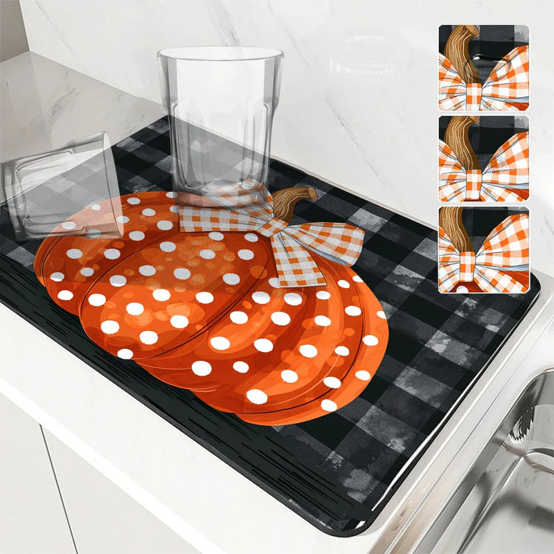 Axyaa Buffalo Plaid Thanksgiving Kitchen Drying Mat