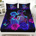 Axyaa Floral Skull Couple Print Fitted Sheet Set - Soft & Stylish Bedding