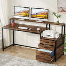 Axyaa Industrial Office Desk with File Drawer and Monitor Stand