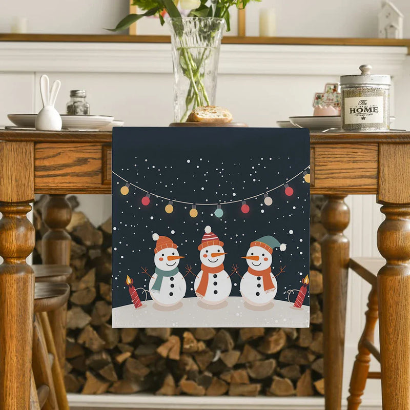 Axyaa Christmas Snowmen Snowflakes Table Runner for Kitchen and Holiday Party
