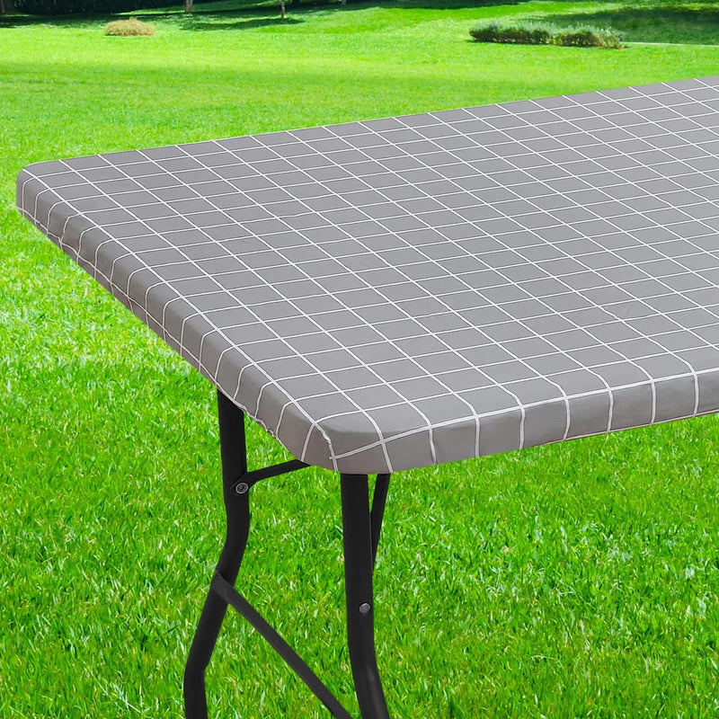 Axyaa Elastic Fitted Rectangle Vinyl Tablecloth for Indoor Outdoor Tables