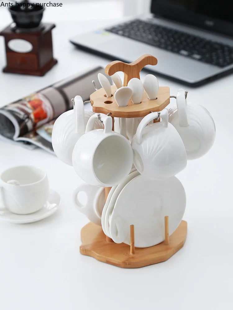 Axya Nordic Chic Ceramic Tea Set with Wooden Rack