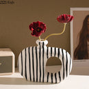 Zebra Stripes Ceramic Vase with Artificial Flowers - Axyaa Modern Floral Room Decor