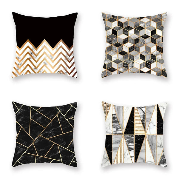 Axyaa Luxury Gold Black Geometric Marble Stripe Pillowcase