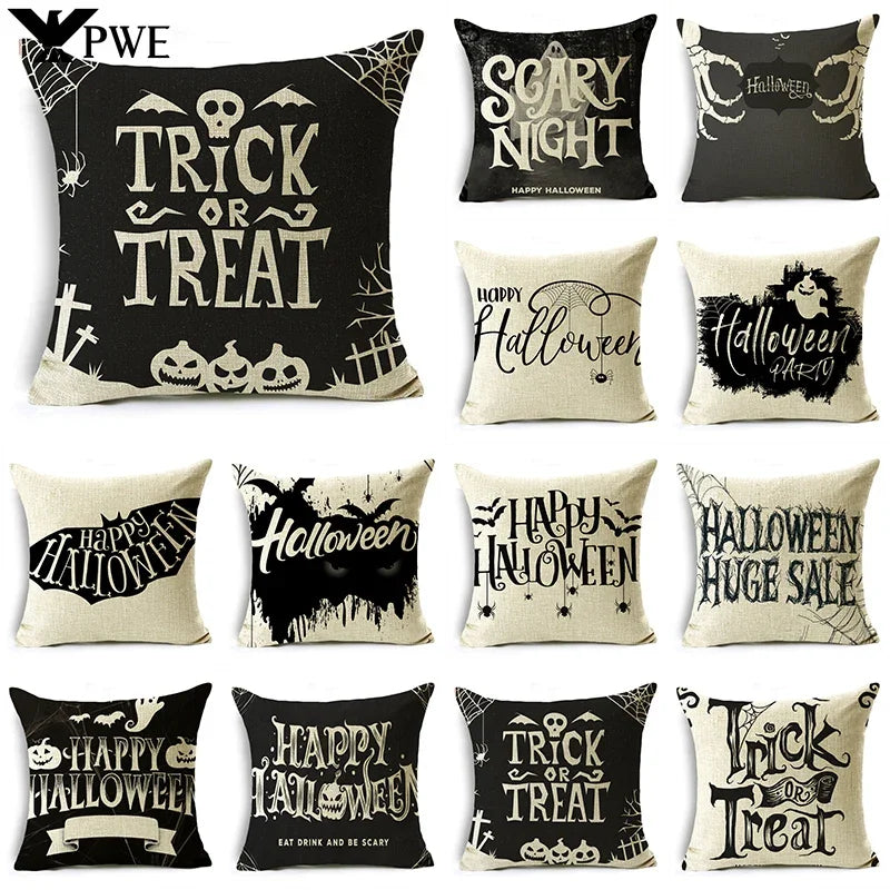 Black White Happy Halloween Trick Or Treat Pillowcase for Axyaa Décor