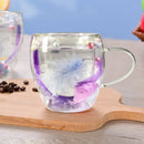 Axyaa Feather Glass Cups Set of 2 with Handles, Double Wall Design