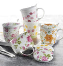 Axyaa Floral Bone  Coffee Cup with Lid, Spoon - Colorful Moscow Mule Thermo Mug