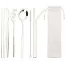 Axyaa Stainless Steel Travel Cutlery Set - Spoon, Fork, Chopsticks, Straw in Portable Case