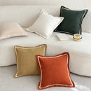 Axyaa Cozy Ribbed Linen Pillow Cover with Embroidered Border, 45x45cm