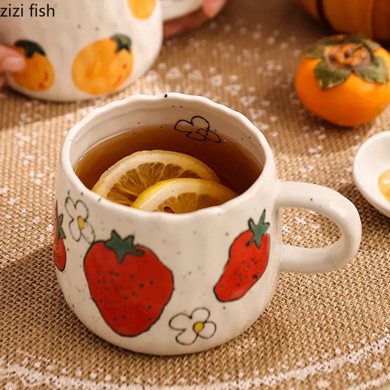 Axya Glazed Strawberry Doodle Kids Ceramic Coffee Cup