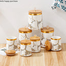 Axya Ceramic Storage Jar Set with Wooden Lid - 7 Piece Airtight Kitchen Containers
