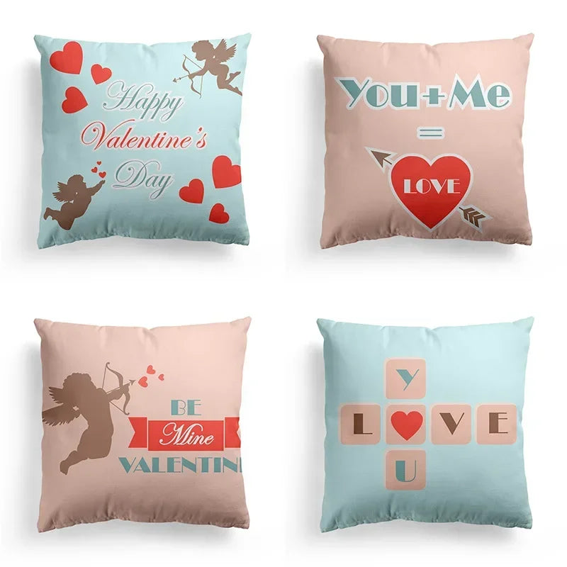 Axyaa Romantic Couple Pillowcases | Soft Cartoon Pattern Sofa Pillow Covers