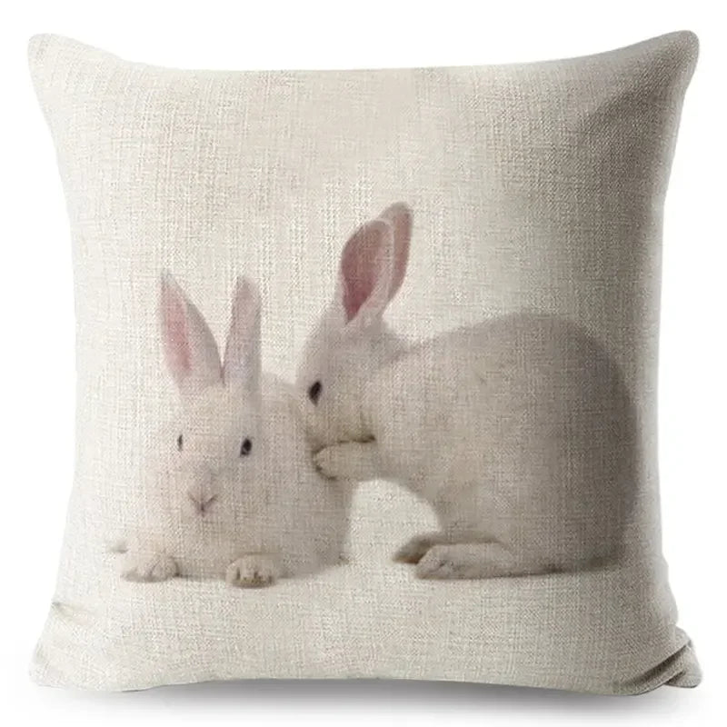 Axyaa Bunny Linen Cushion Cover - Cute Rabbit Throw Pillowcase - Home Decor