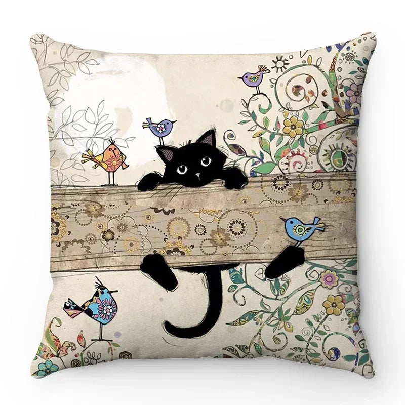 Axyaa Cartoon Cat Pattern Sofa Cushion Covers - Lovely Animal Pillowcase