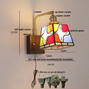 Axyaa LED Walnut Wood Wall Light Amber Glass Stair Sconce with Pull Chain Switch