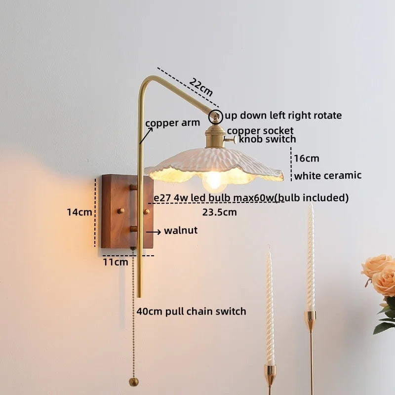 Axyaa Glass Copper LED Wall Lights Modern Bedside Lamp 4w Applique Da Parete