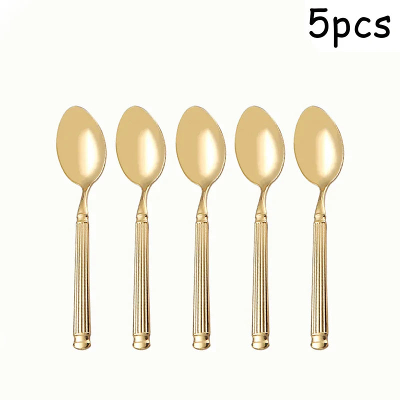Axyaa Stainless Steel Cutlery Set, 5pcs Steak Fork Knife Spoon for Banquets
