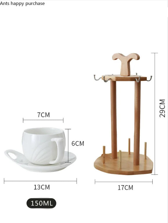 Axya Nordic Chic Ceramic Tea Set with Wooden Rack