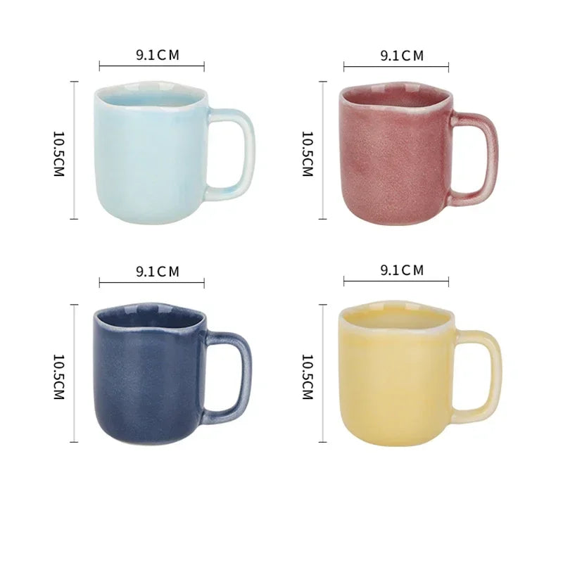 Axyaa 440ml Ceramic Coffee Mug with Handle, Solid Color Irregular Cup Home Breakfast Oat Cup