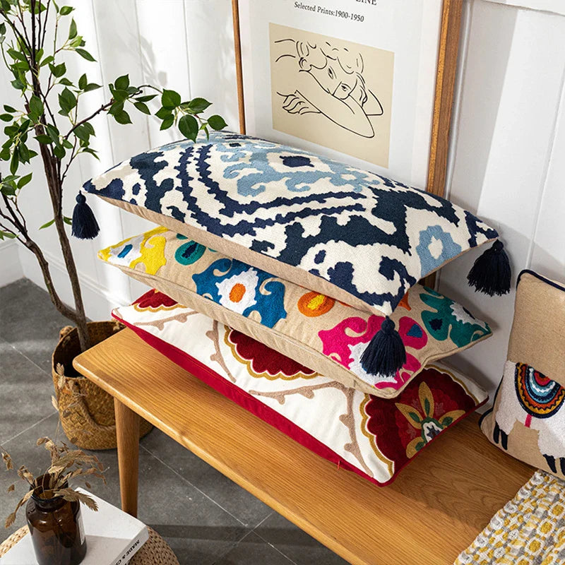 Axyaa Bohemian Embroidered Cushion Covers for Home Decoration