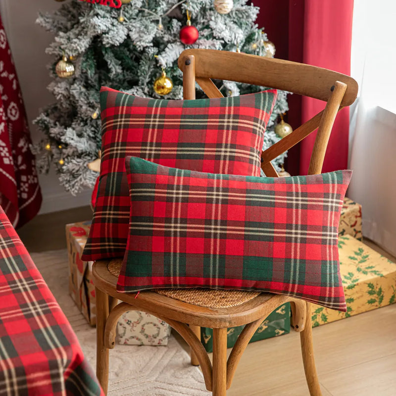 Axyaa Plaid Autumn Pillow Cover 18X18inch Brown Yellow Rustic Red Sofa Chair